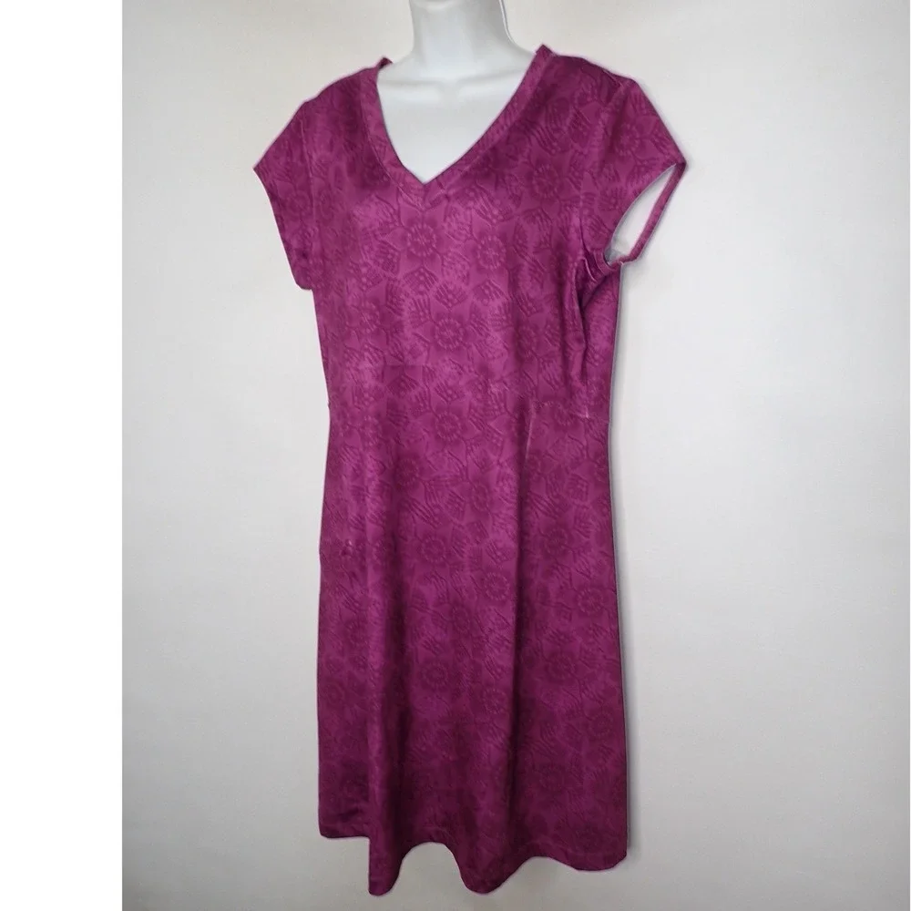 LL Bean Womens Floral Lace Print V-Neck Short Sleeve Performance Dress Large